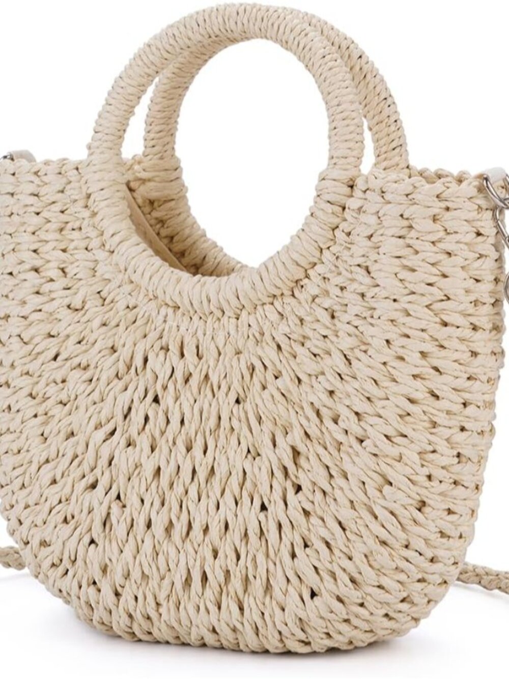 Straw Crochet Hobo Bag for Women, Handmade Purse with Top Handle Woven Half Moon
